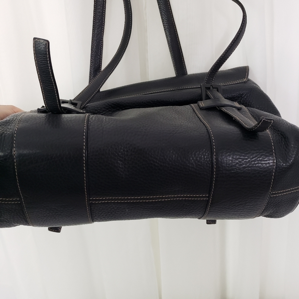 Vintage Siso Select black pebbled leather shoulder bag double strap drawstring - Picture 10 of 12